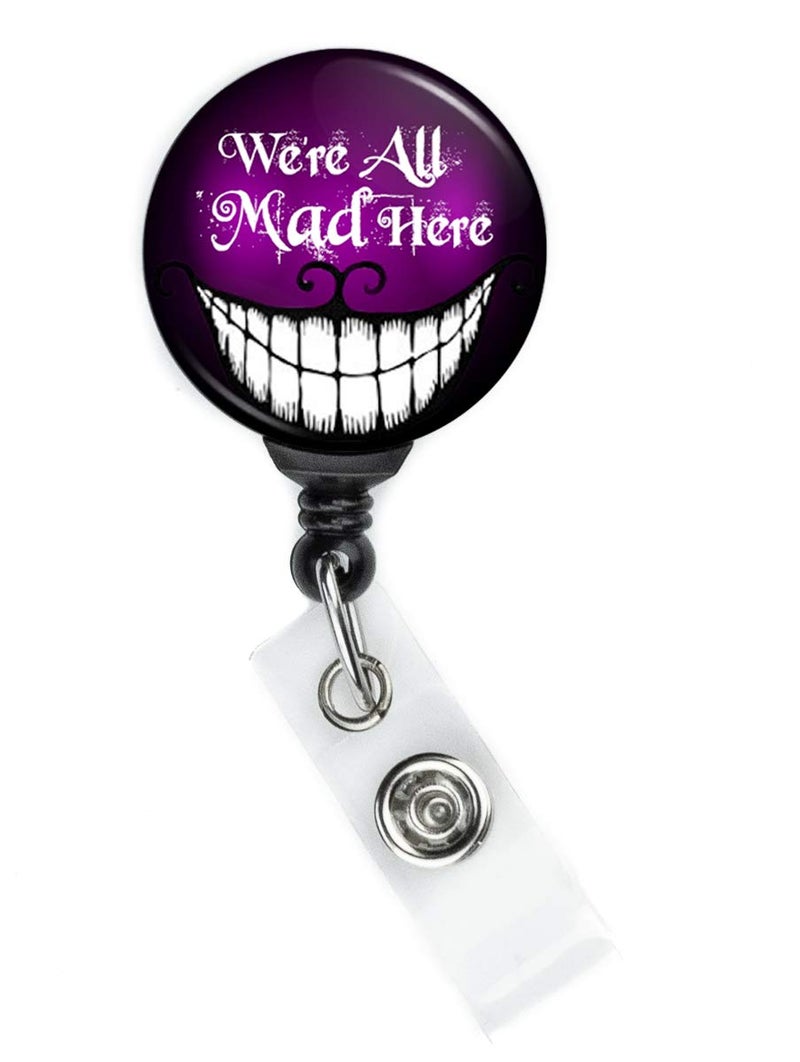 Limeloot Halloween Alice in Wonderland Cheshire Cat We are All Mad Here Retractable Badge Reel with Swing Clip and 36 Inch Cord - Image 2